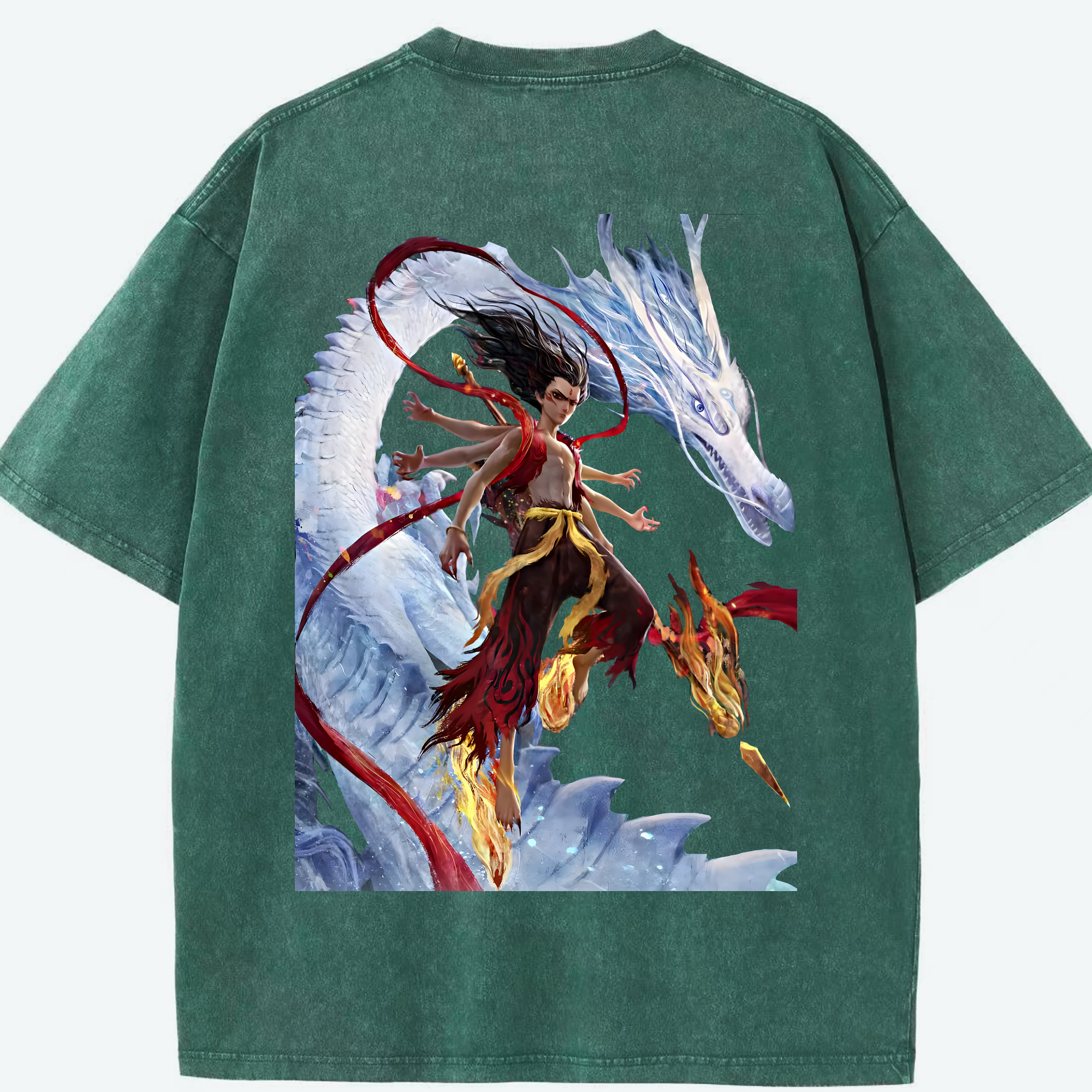 （画像用） Ne Zha 2 ナタ 魔童の大暴れ 綿100% ヴィンテージ風 半袖Tシャツ（背面プリント）